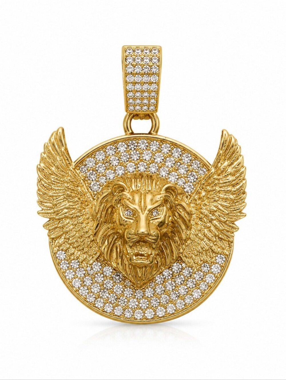 Gold Winged Lion Pendant | Iced CZ Stainless Steel | Pendant Only
